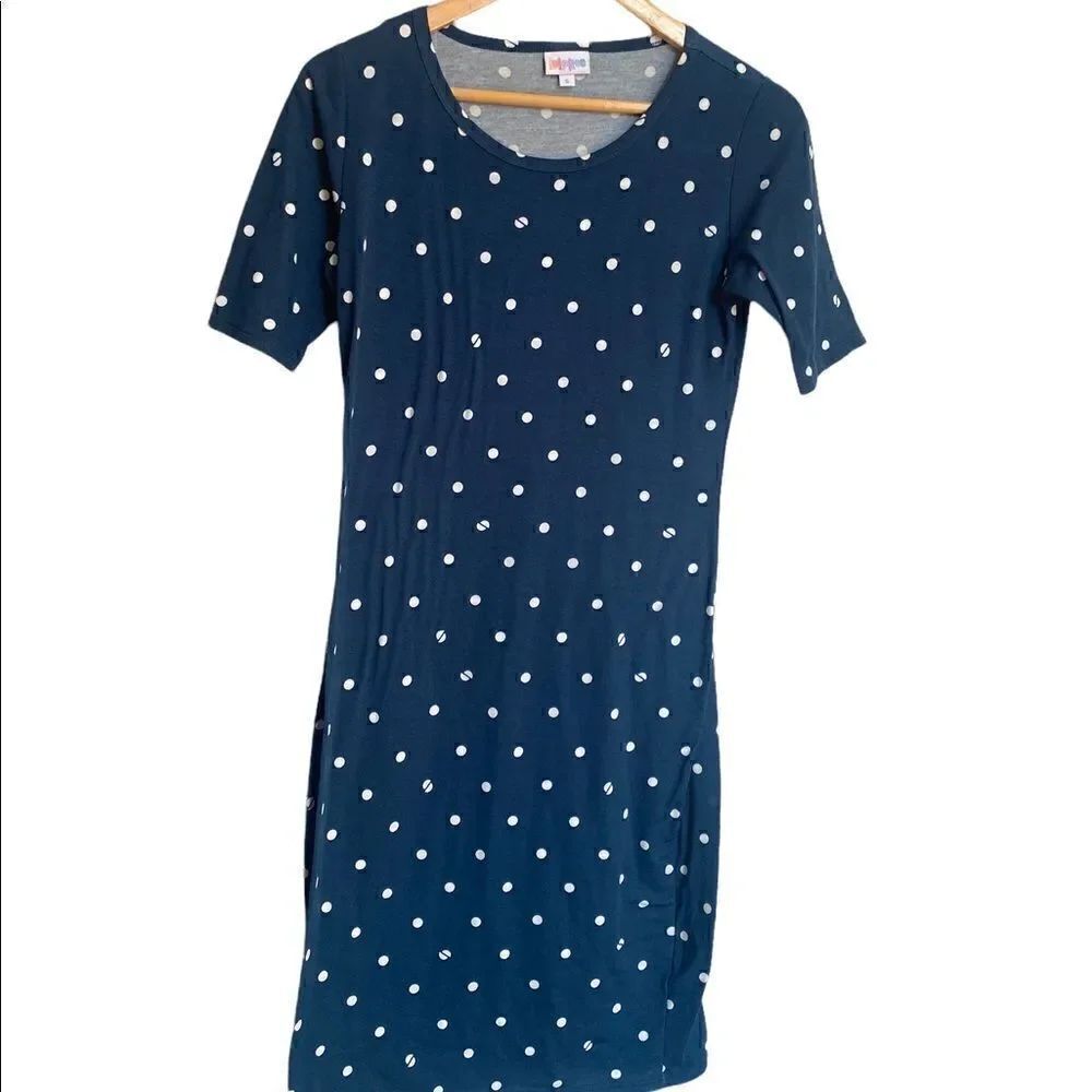 LuLaRoe Blue Polka Dot Julie Dress Size Small